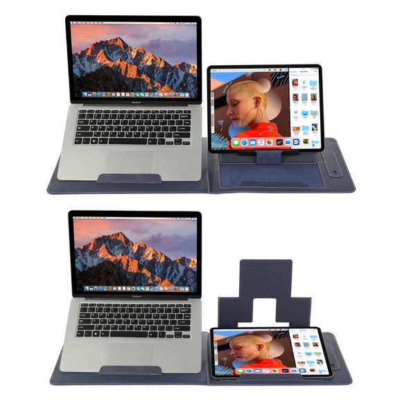 Leather Laptop carry case with foldable computer stand + tablet stand - Picture 2 of 11